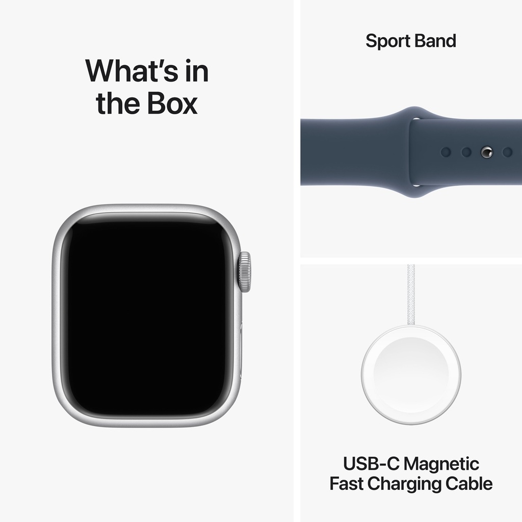 Apple Watch Series 9 Silver Aluminium Case with Storm Blue Sport Band