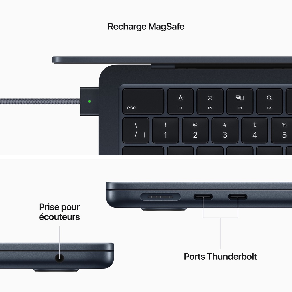 French 13-inch MacBook Air: Apple M2 chip with 8-core CPU and 8-core GPU, 256GB - Midnight