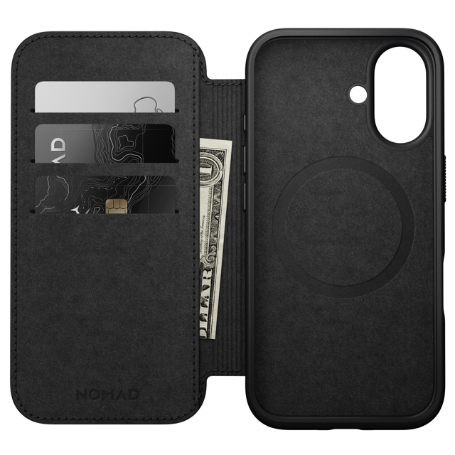 Nomad Modern Leather Folio Case with MagSafe for iPhone 16 - Black