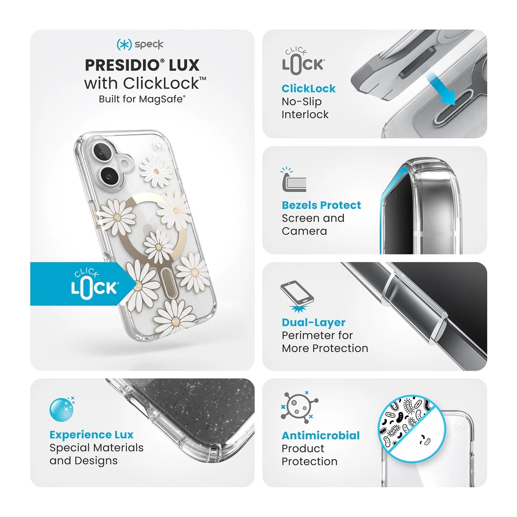 Speck Case with ClickLock/MagSafe for iPhone 16 - Sunshine Daisy