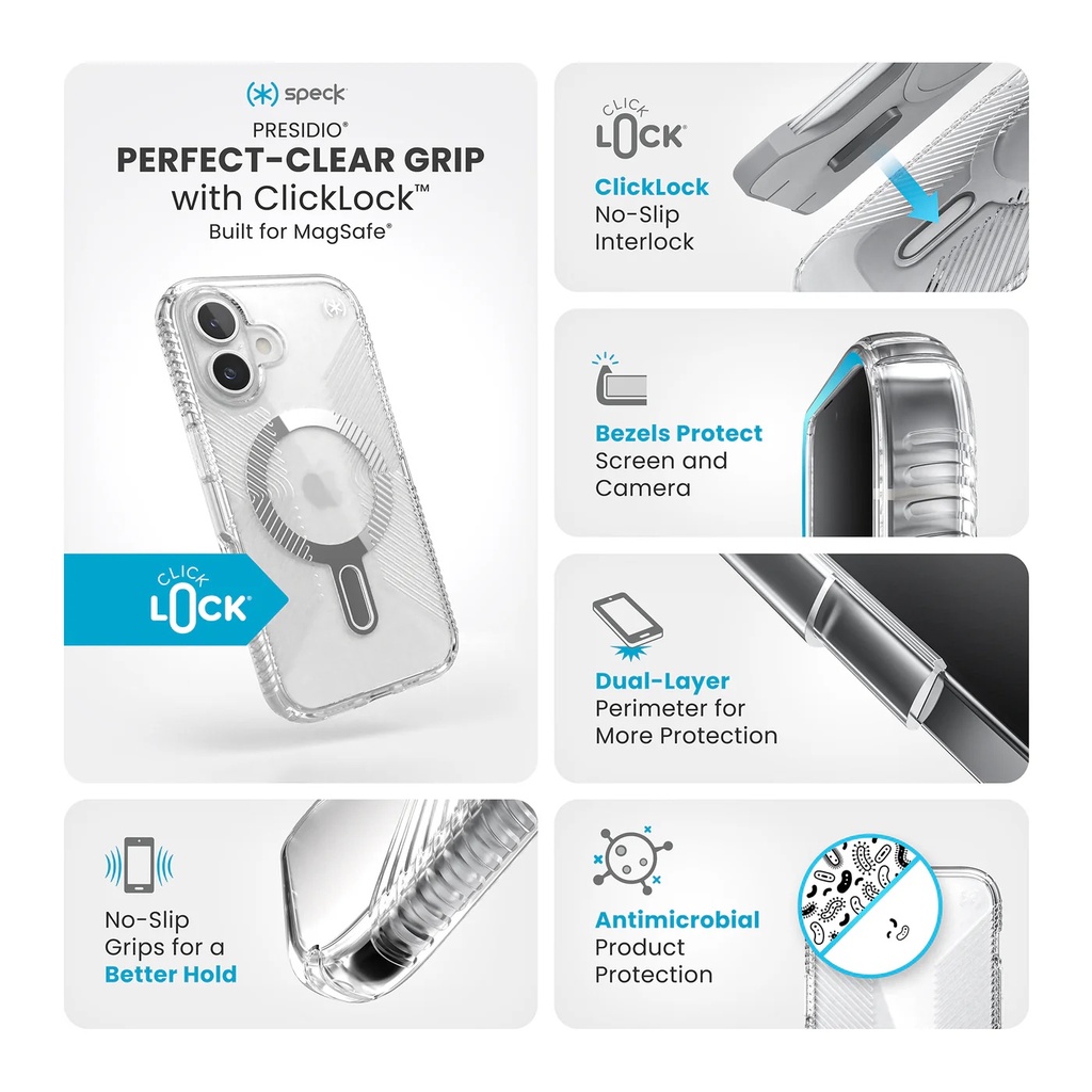 Speck Case with ClickLock/MagSafe for iPhone 16 Plus - Clear