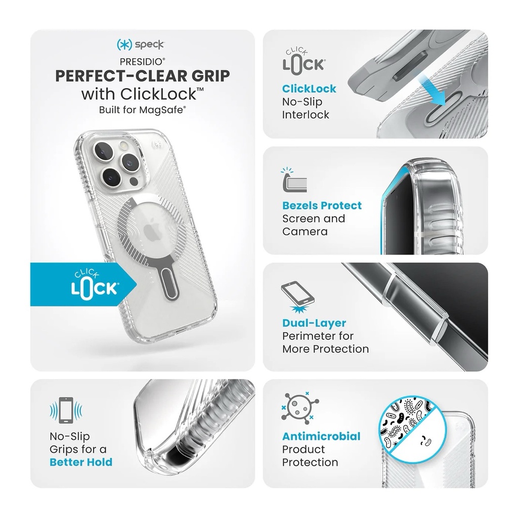 Speck Case with ClickLock/MagSafe for iPhone 16 Pro Max - Clear