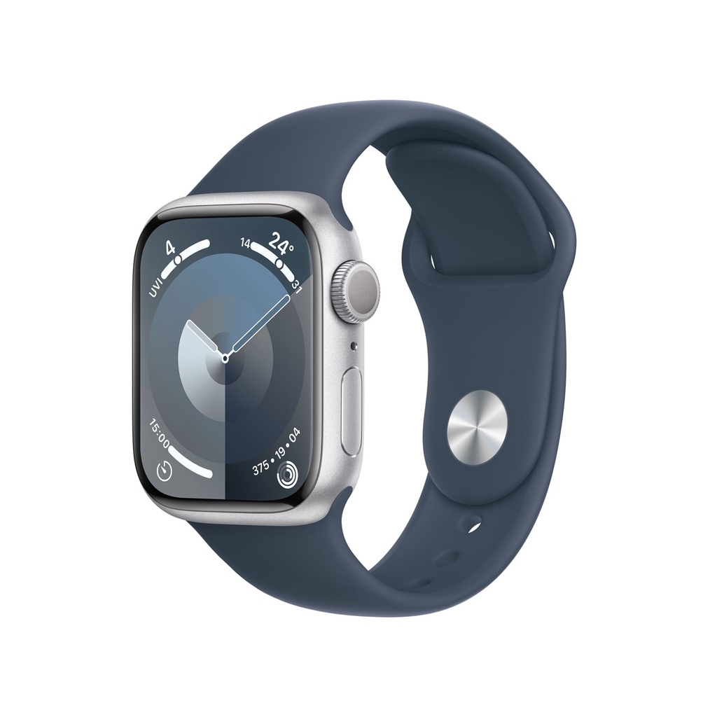 Apple Watch Series 9 Silver Aluminium Case with Storm Blue Sport Band